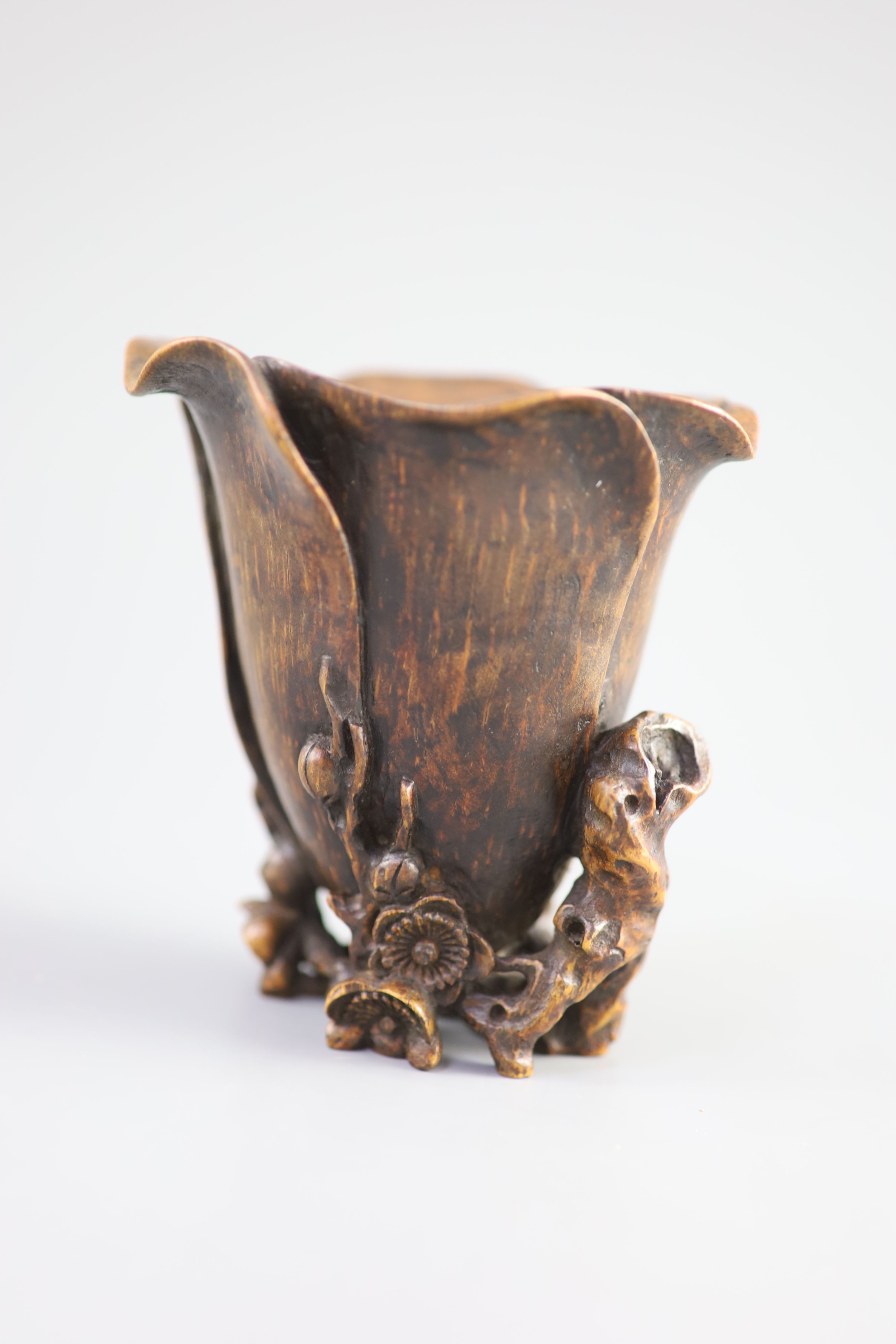 A Chinese bamboo ‘magnolia’ libation cup, 17th/18th century, 11 cm high